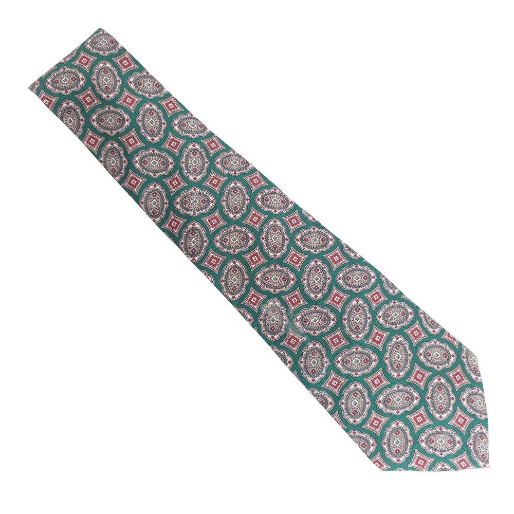 Andre Valetino Men Necktie 100% Silk Geometric Green Multi 58x3.5 - NWT - USA